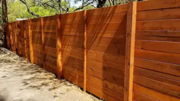Horizontal Slat Fence with Cedar Stain